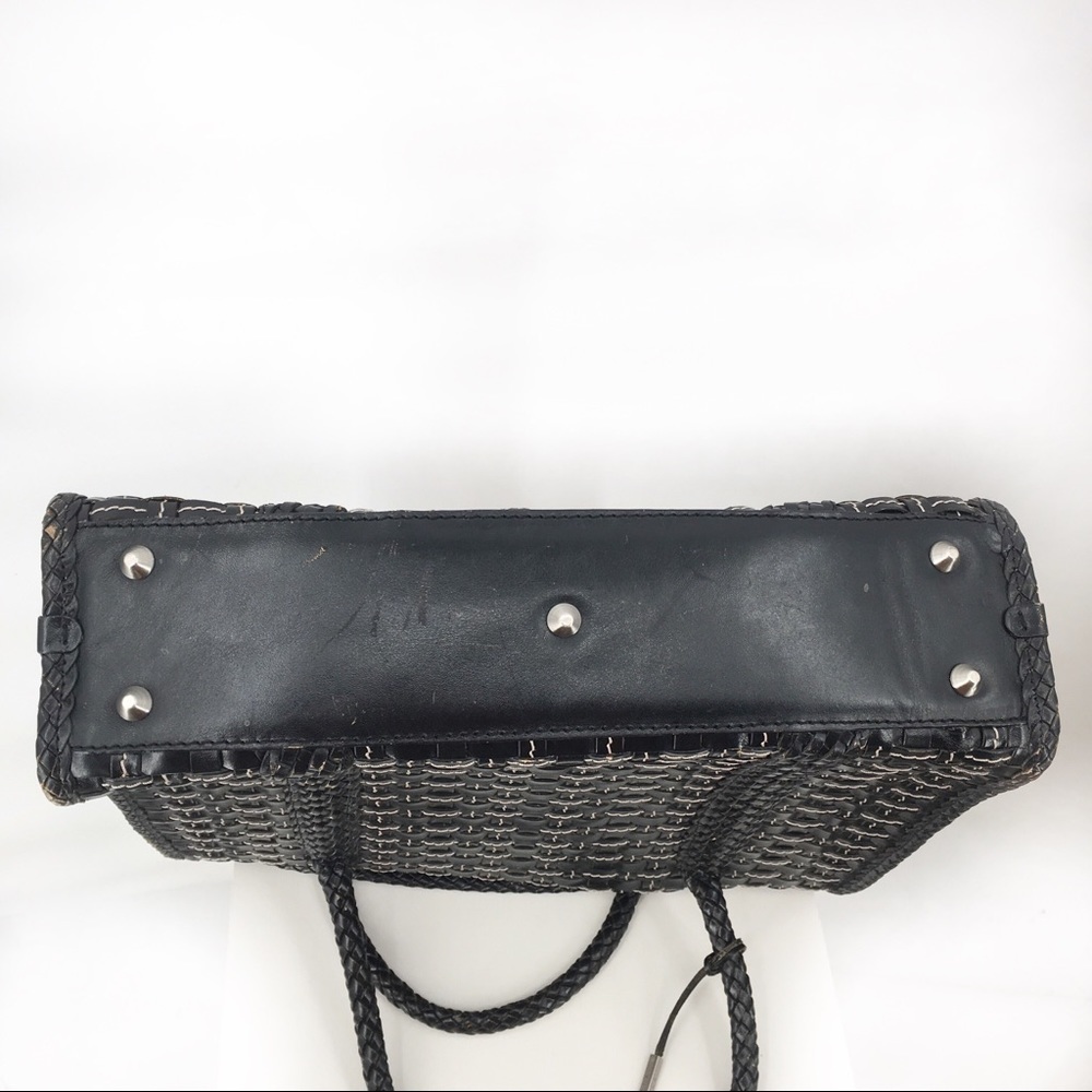 Elliot Lucca Black Leather Basket Weave Hand Bag - Picture 6 of 8